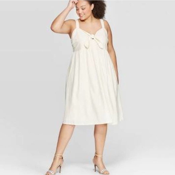 Who What Wear Strappy V-Neck Bow Tie‎ Midi Dress 8 Ivory - Picture 11 of 11